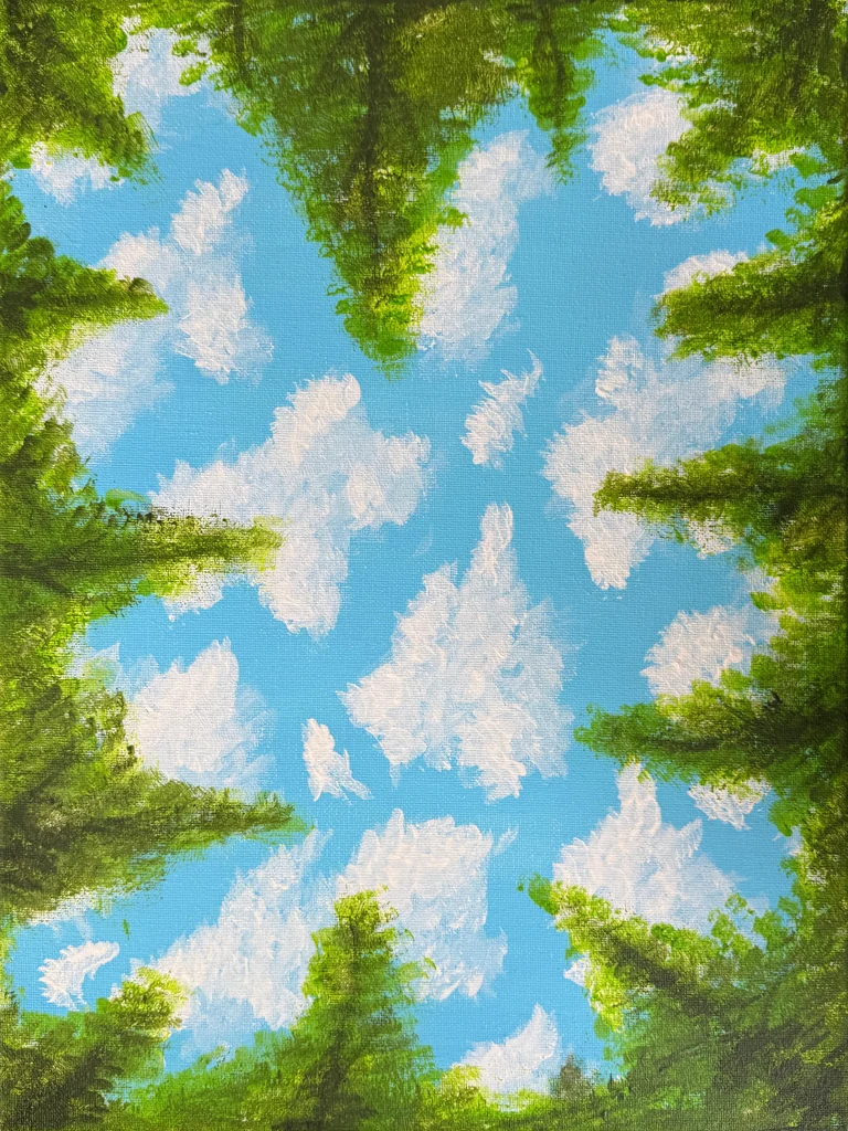Onder de kruinen, Acryl op doek